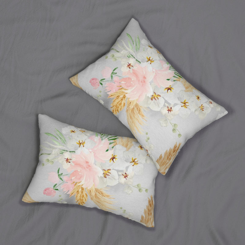 Floral Boho Lumbar Pillow | Grey Blush Pink Beige