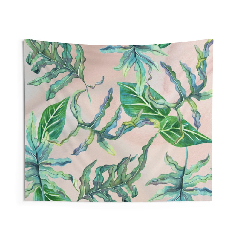 Floral Tapestry | Beige Green Tropical Leaves