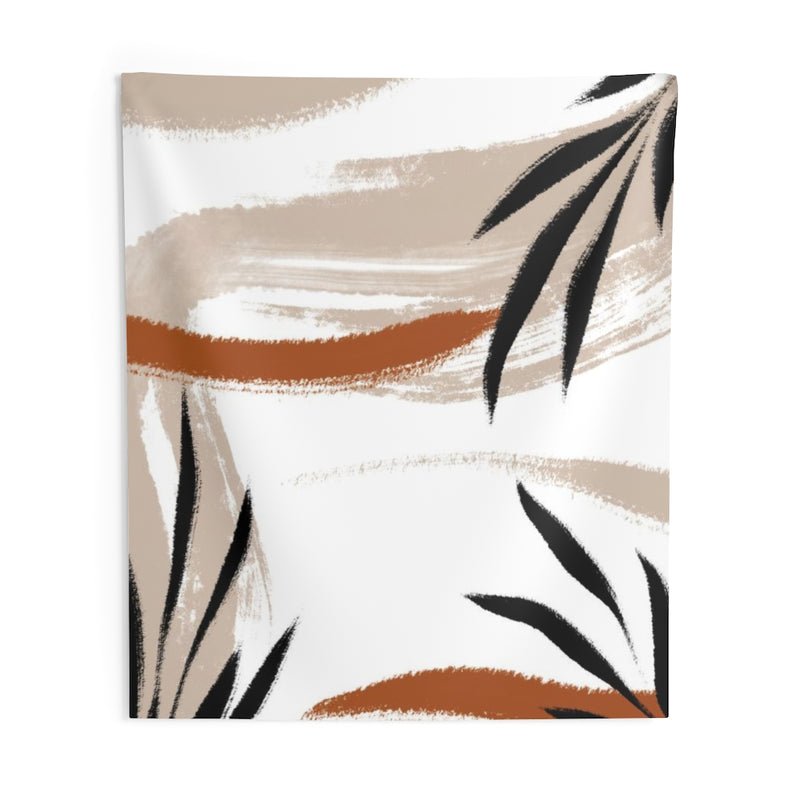 Floral Tapestry | White Brown Black Tropical Leaves