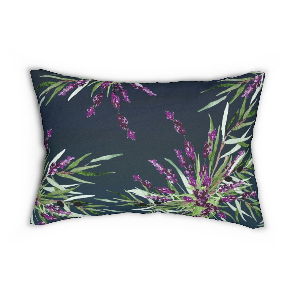 Floral Boho Lumbar Pillow | Navy Blue Purple