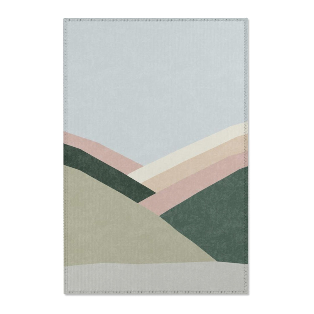 Abstract Boho Area Rug | Baby Blue Gray Green Pink Hills