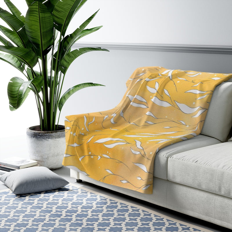 Floral Comfy Blanket | Yellow White Leaves