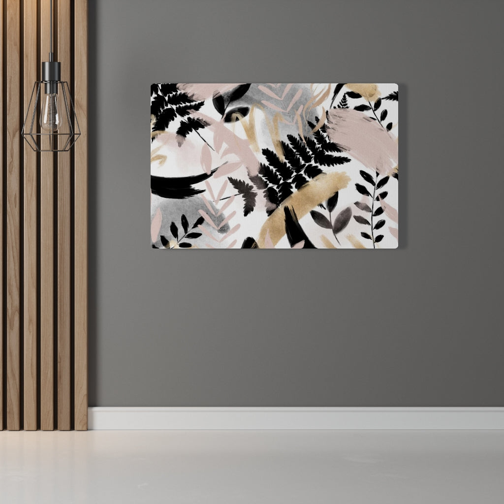 FLORAL WALL CANVAS ART | White Gold Black Pink