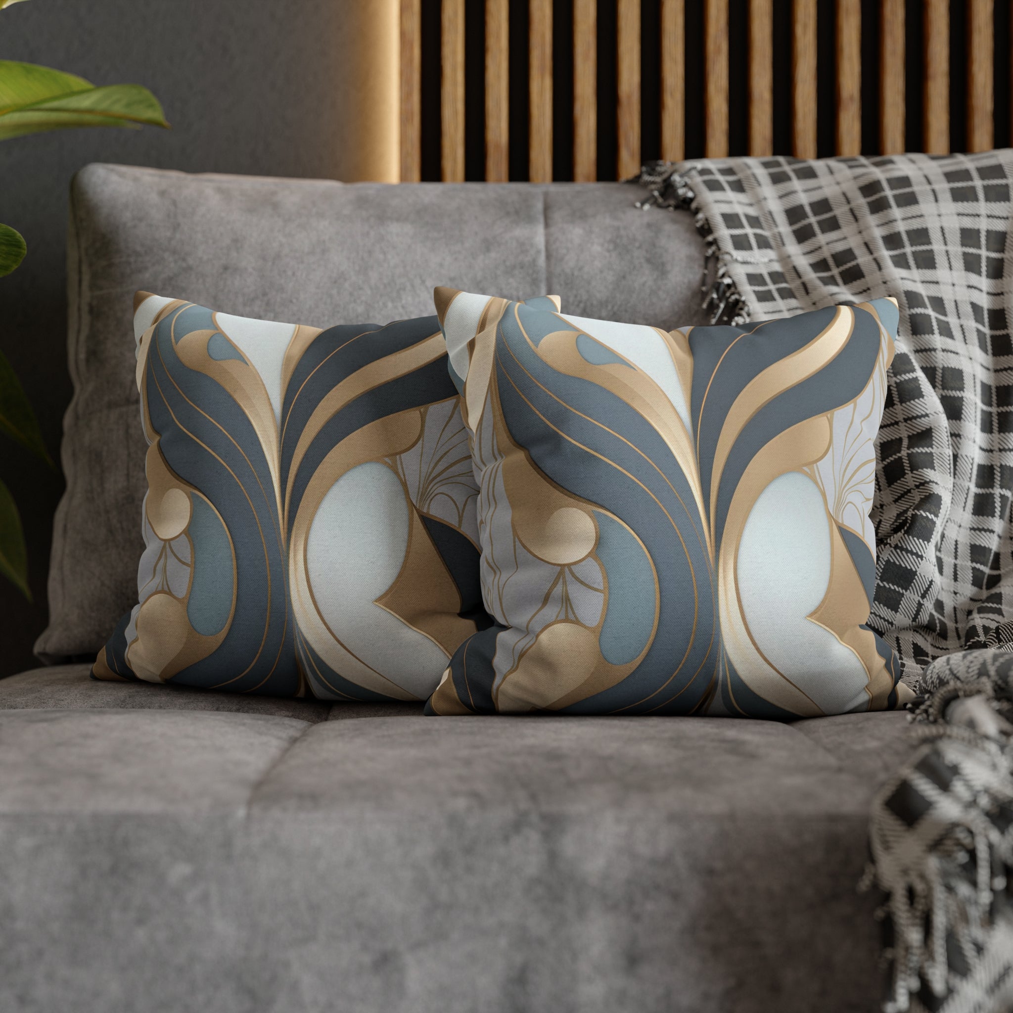 Abstract Boho Pillow Cover | Gray Blue, Gold Beige