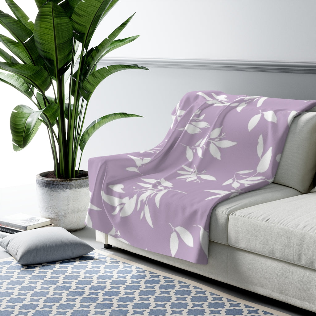 Floral Comfy Blanket | Lavander Lilac White Leaves