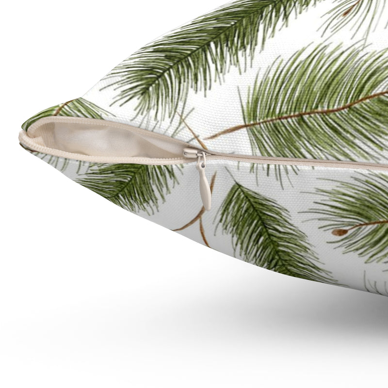 Christmas Square Pillow Cover | White Green Pine Needles