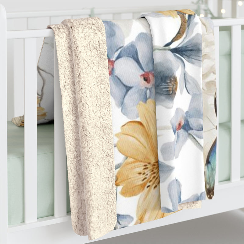 Floral Comfy Blanket | Blue White Butterflies