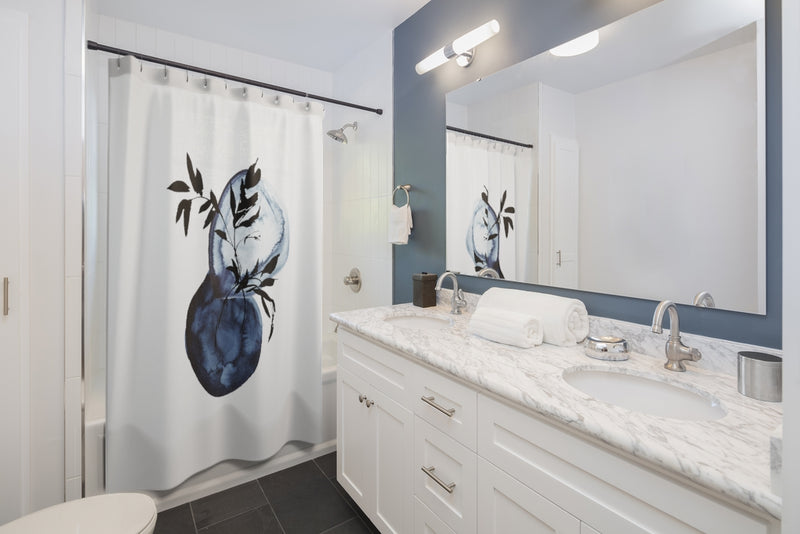 Abstract Shower Curtain | Navy Blue Floral Bathroom Decor