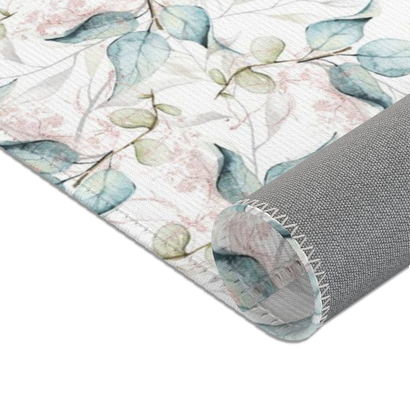 Floral Area Rug | White Teal Delicate Flowers