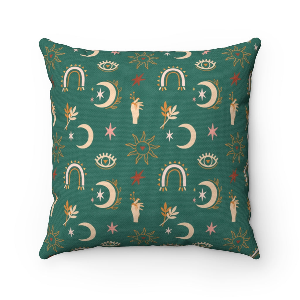 Boho Pillow Cover | Green Yellow Moon