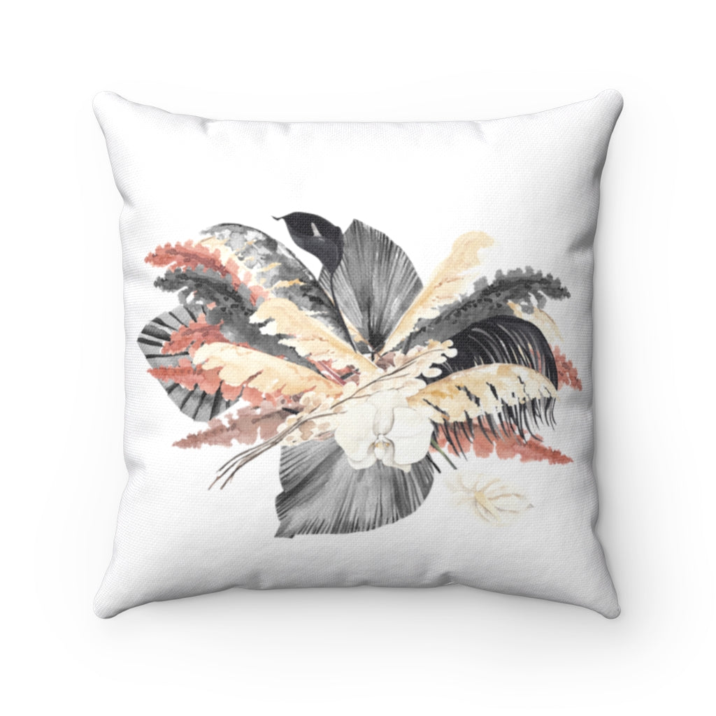 Boho Pillow Cover | Grey Cream White Leaves