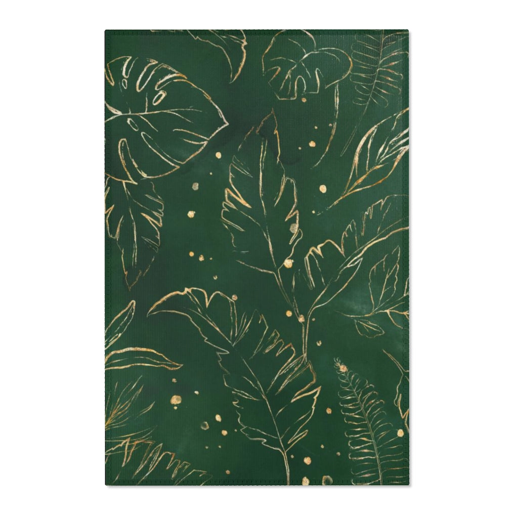 Floral Boho Area Rug | Gold Leaves