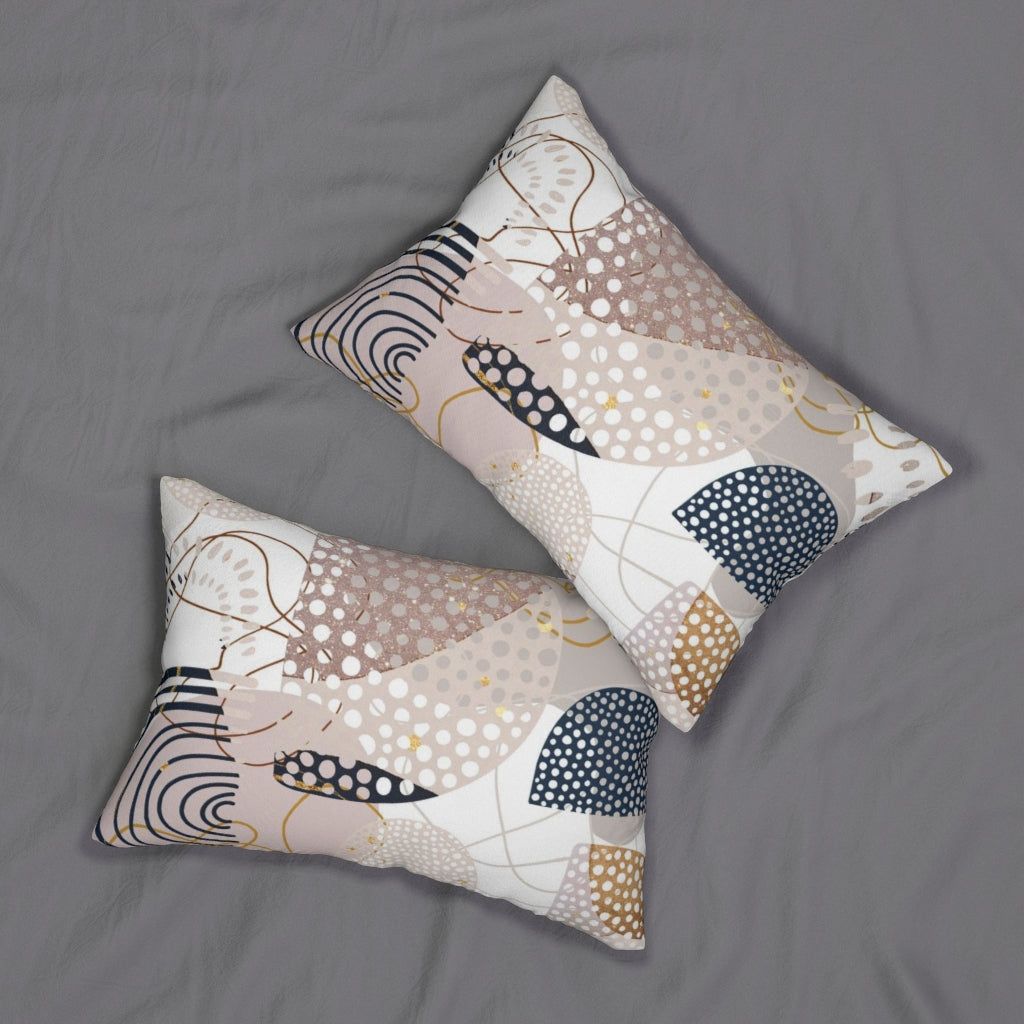 Abstract Boho Lumbar Pillow | Beige Navy Blue White