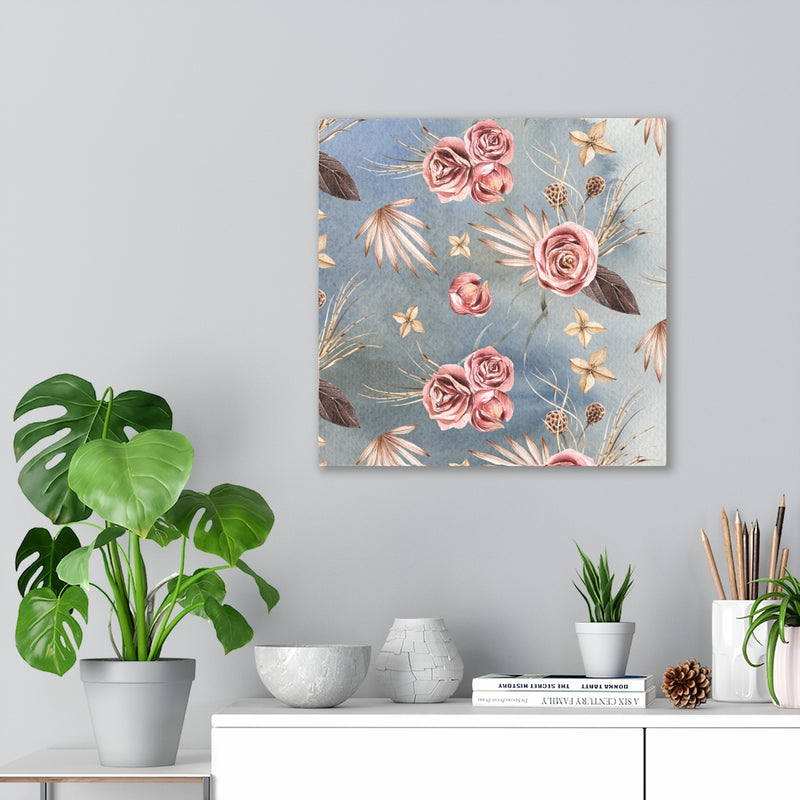 FLORAL CANVAS ART | Beige Blue Pink Roses