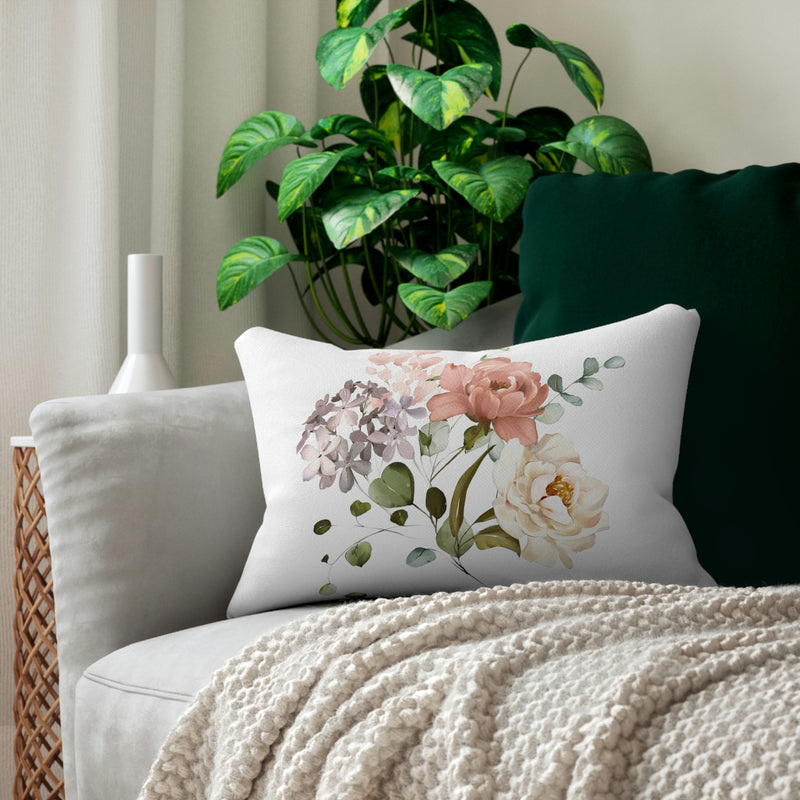 Lumbar Pillow | White Pastel Pink Green Florals