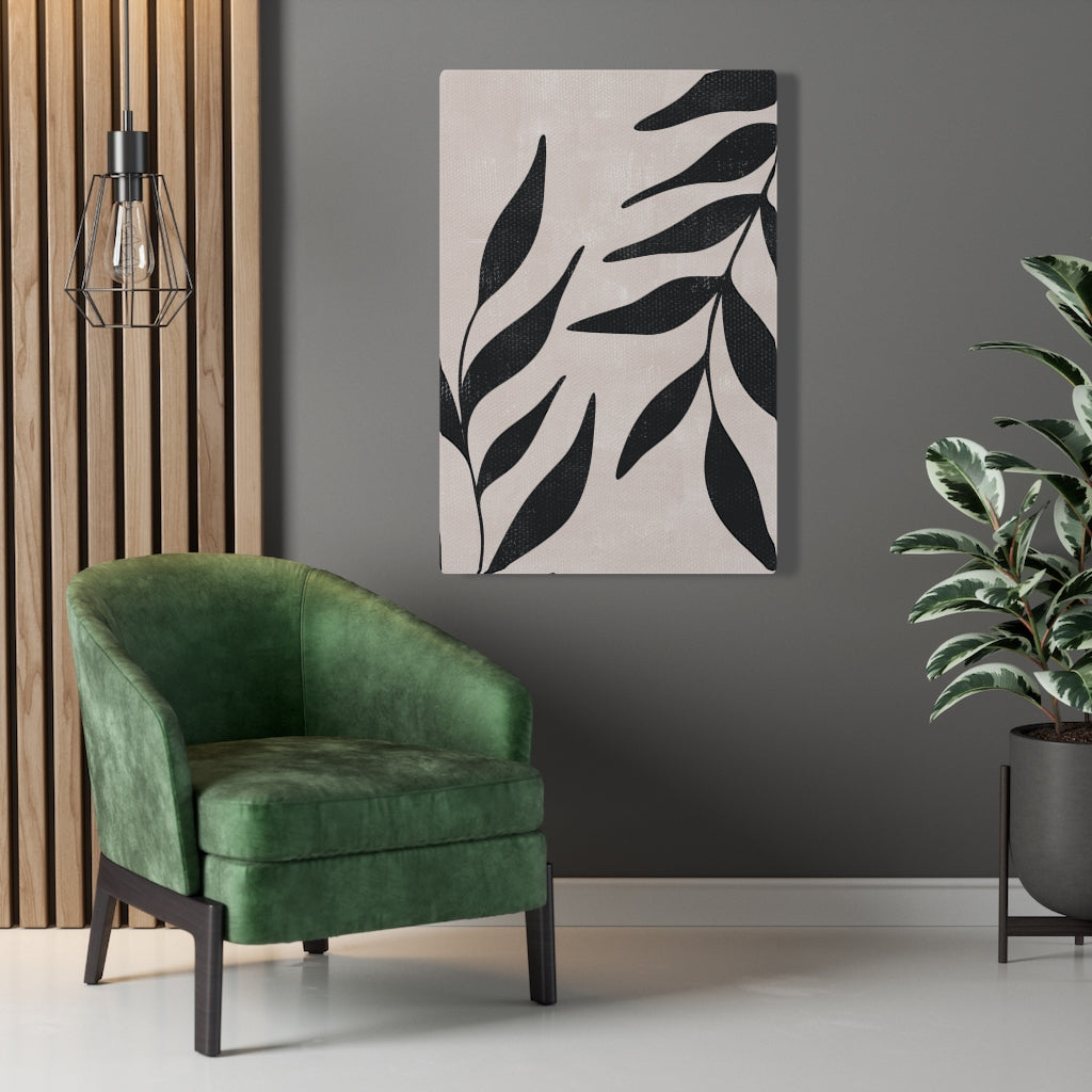 FLORAL CANVAS ART | Beige Black Leaves