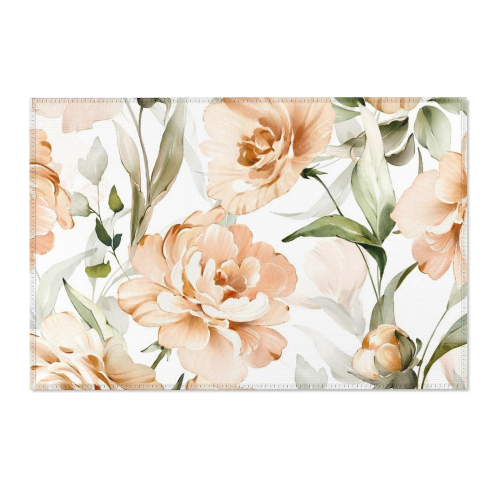 Floral Area Rug | Beige Peonies Sage Leaves