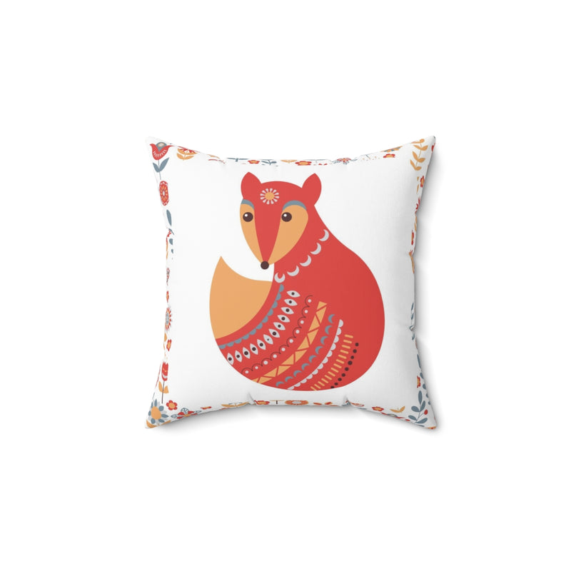 Scandi Nordic Boho Square Pillow Cover | White Red Fox Floral
