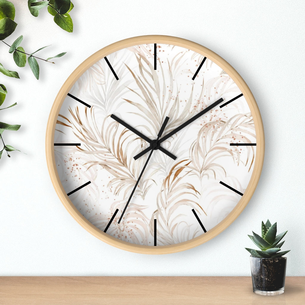 Floral 10" Wood Wall Clock | White Beige Leaves