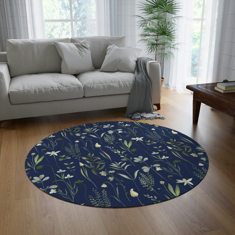 Round Area Rug | Navy Floral