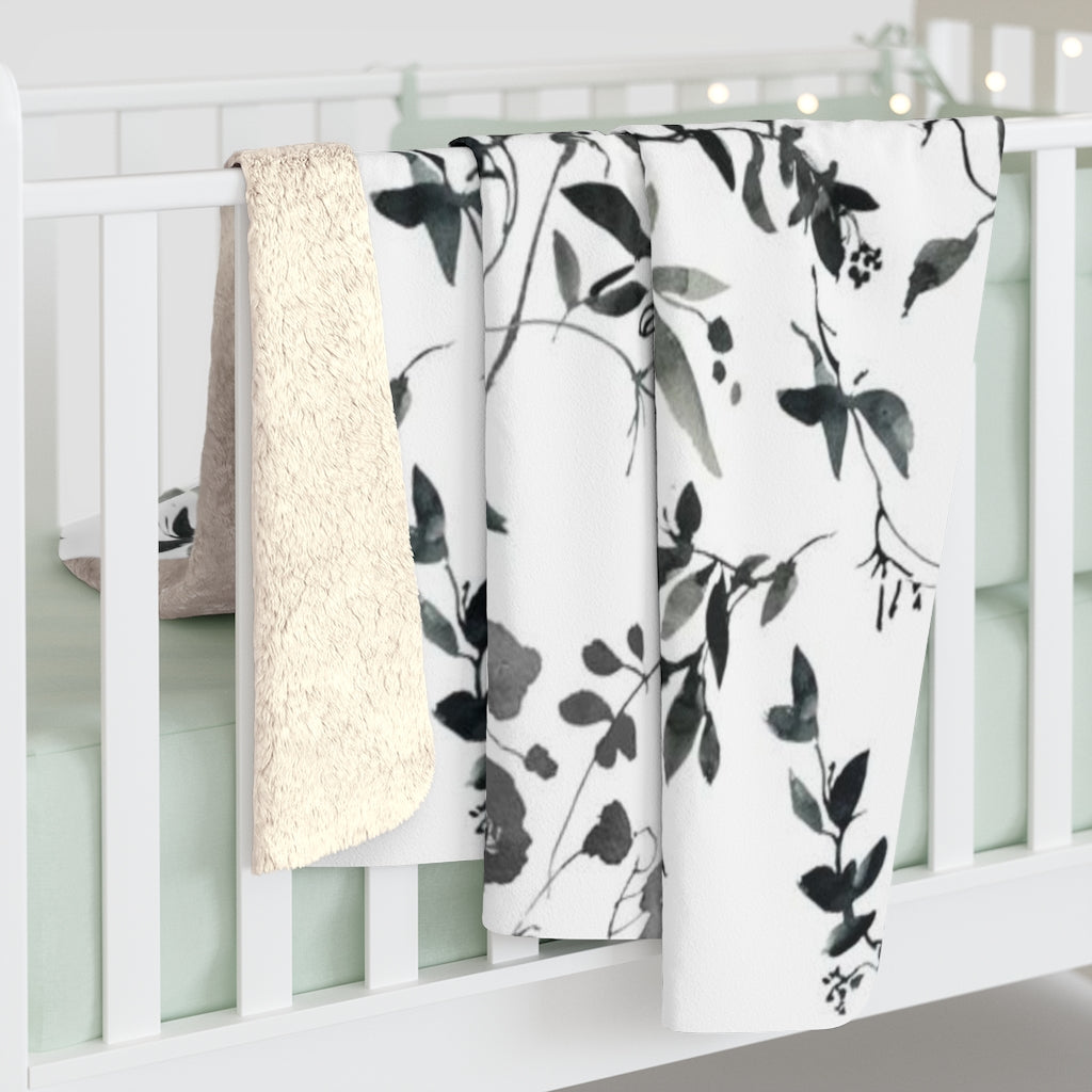 Floral Comfy Blanket | Black White Leaves