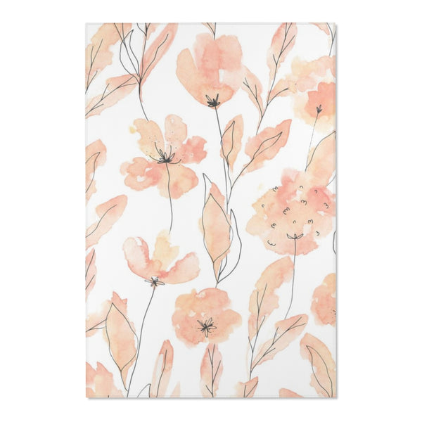 Floral Area Rug |  Peach White Flowers