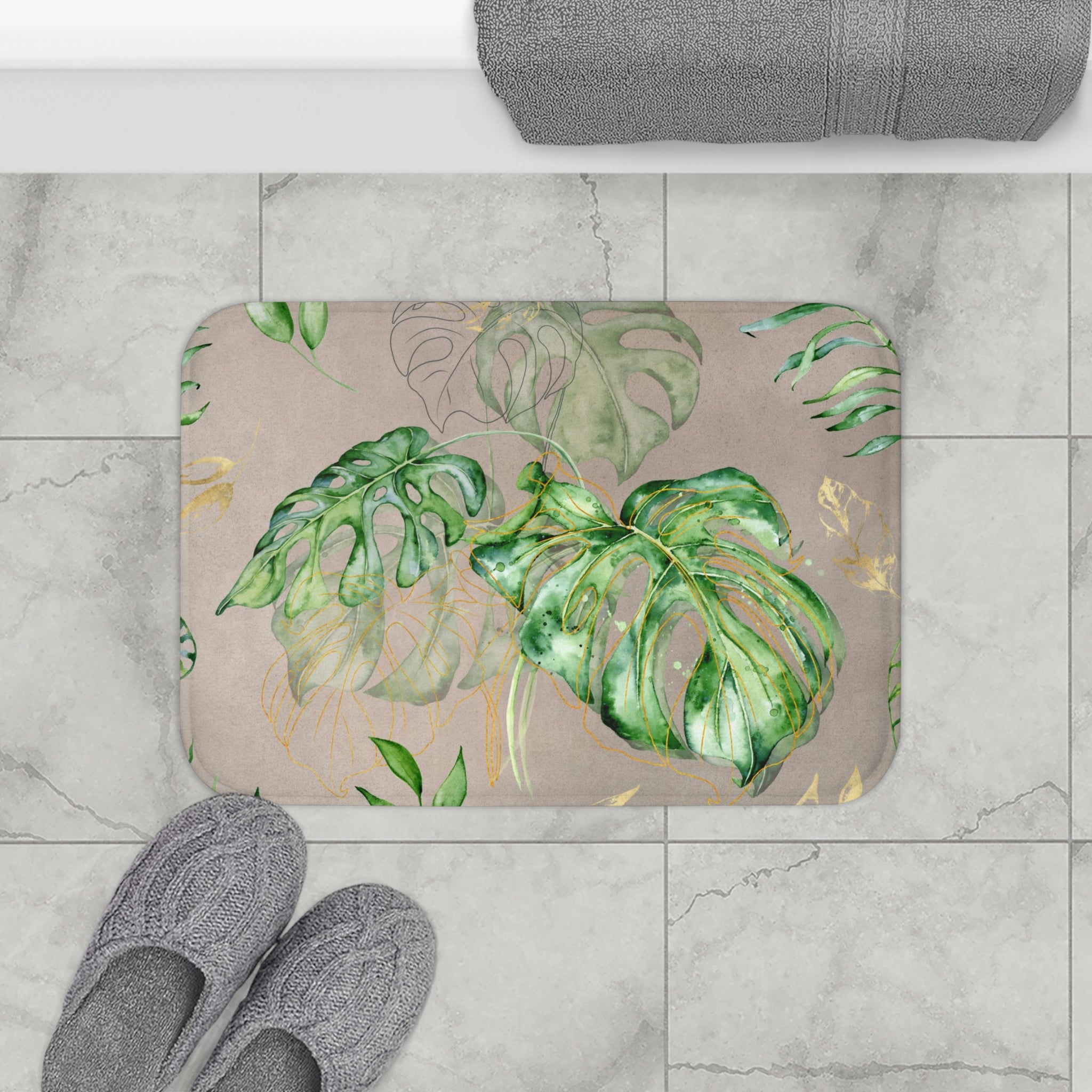 Green Monstera Soft Bath Mat