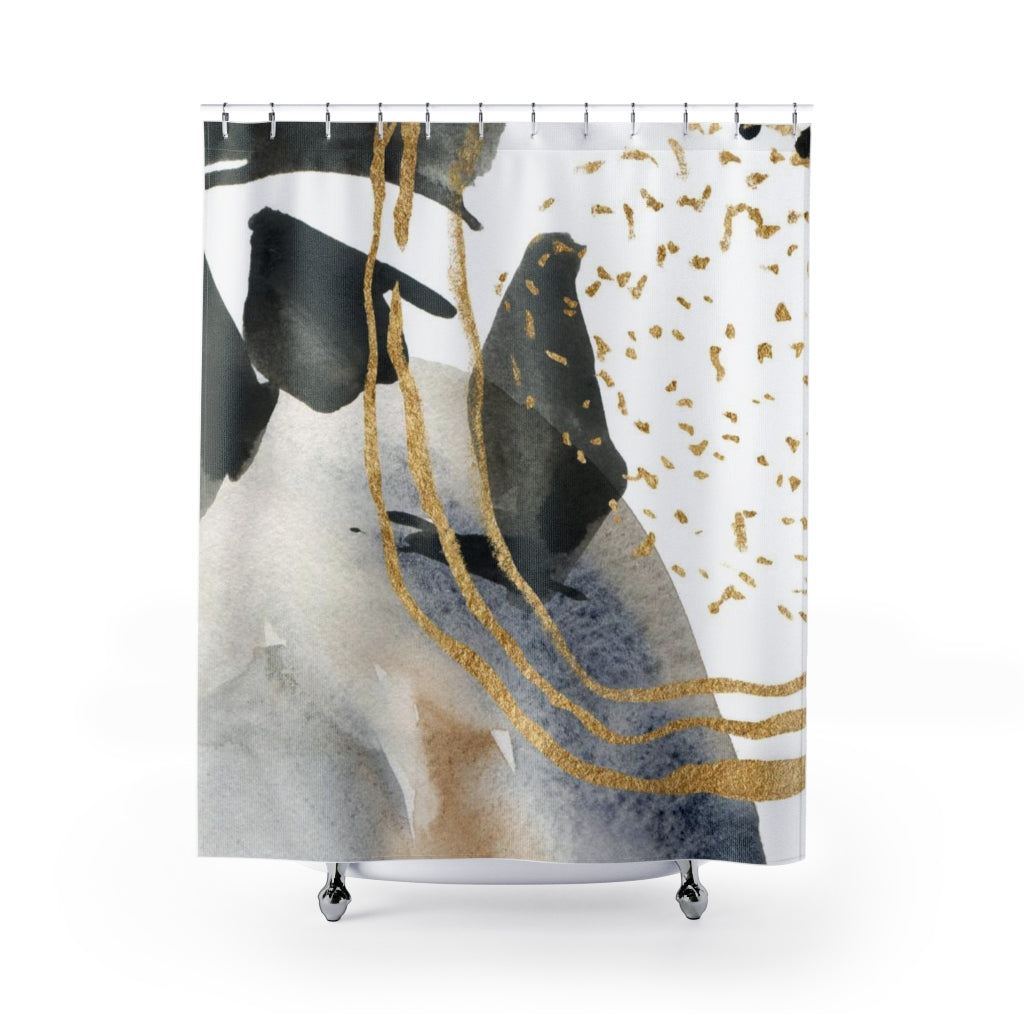 Abstract Shower Curtain | Black Beige Gold