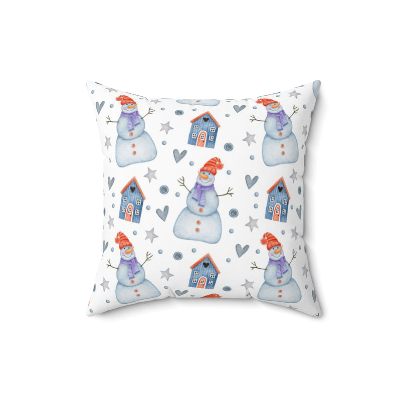 Christmas Square Pillow Cover | White Blue Winter Snowman