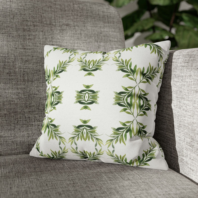 Floral Pillow Cover | Sage Green Leaves, White