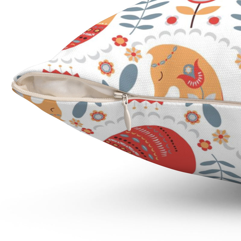Scandi Nordic Boho Square Pillow Cover | Red Orange White Foxes