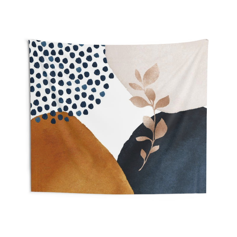 Floral Tapestry | Cream Navy Blue Rust Bronze Leaves