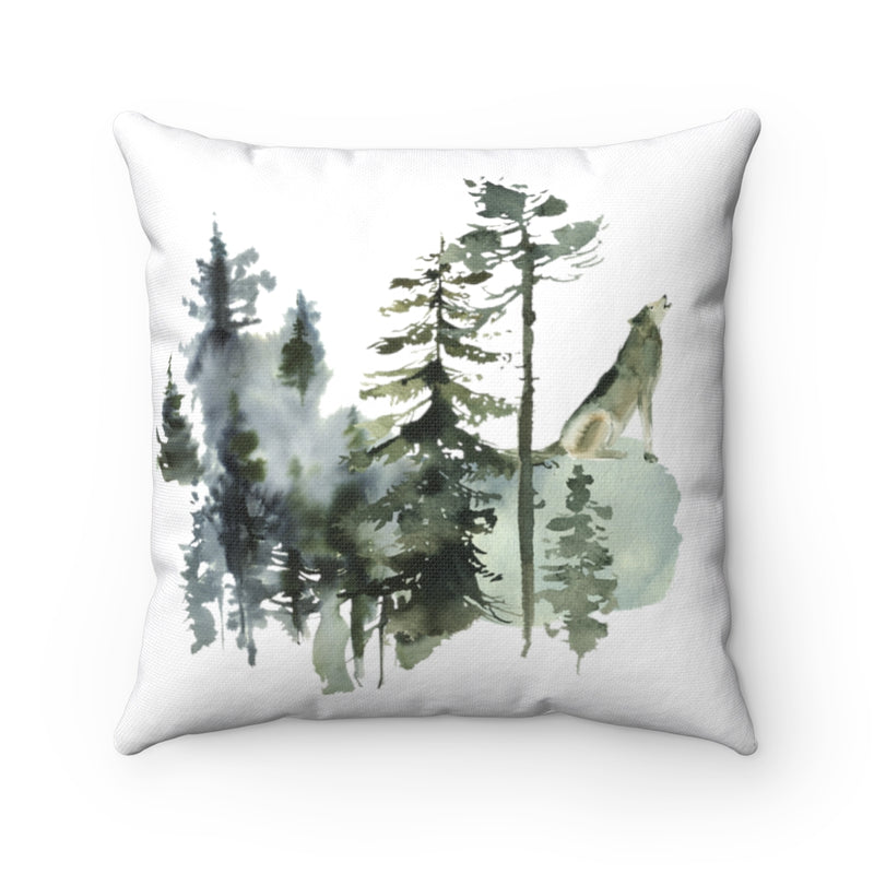 Floral Boho Pillow Cover |  White Grey Green Forest Wolf Watercolor