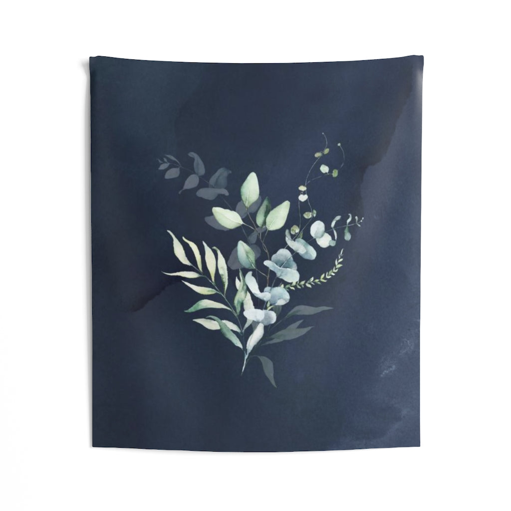 Floral Tapestry | Navy Blue Eucalyptus Leaves