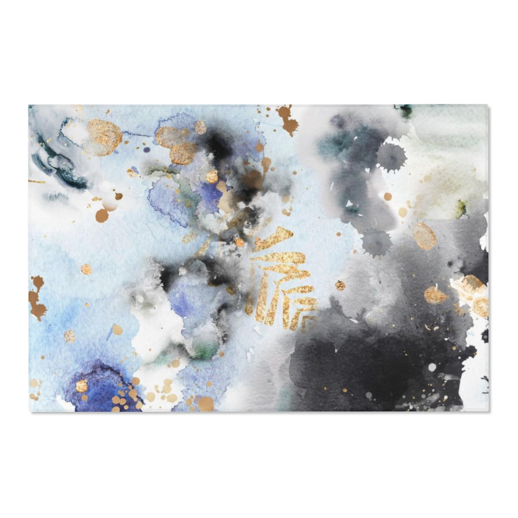 Abstract Area Rug | Blue Black Watercolor Ombre