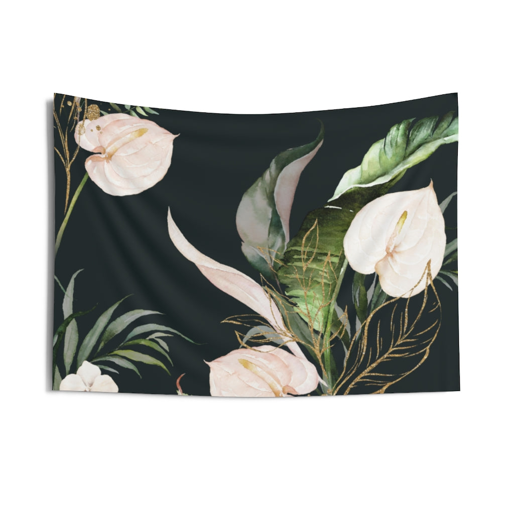 Floral Tapestry | Black Cream Green Orchids