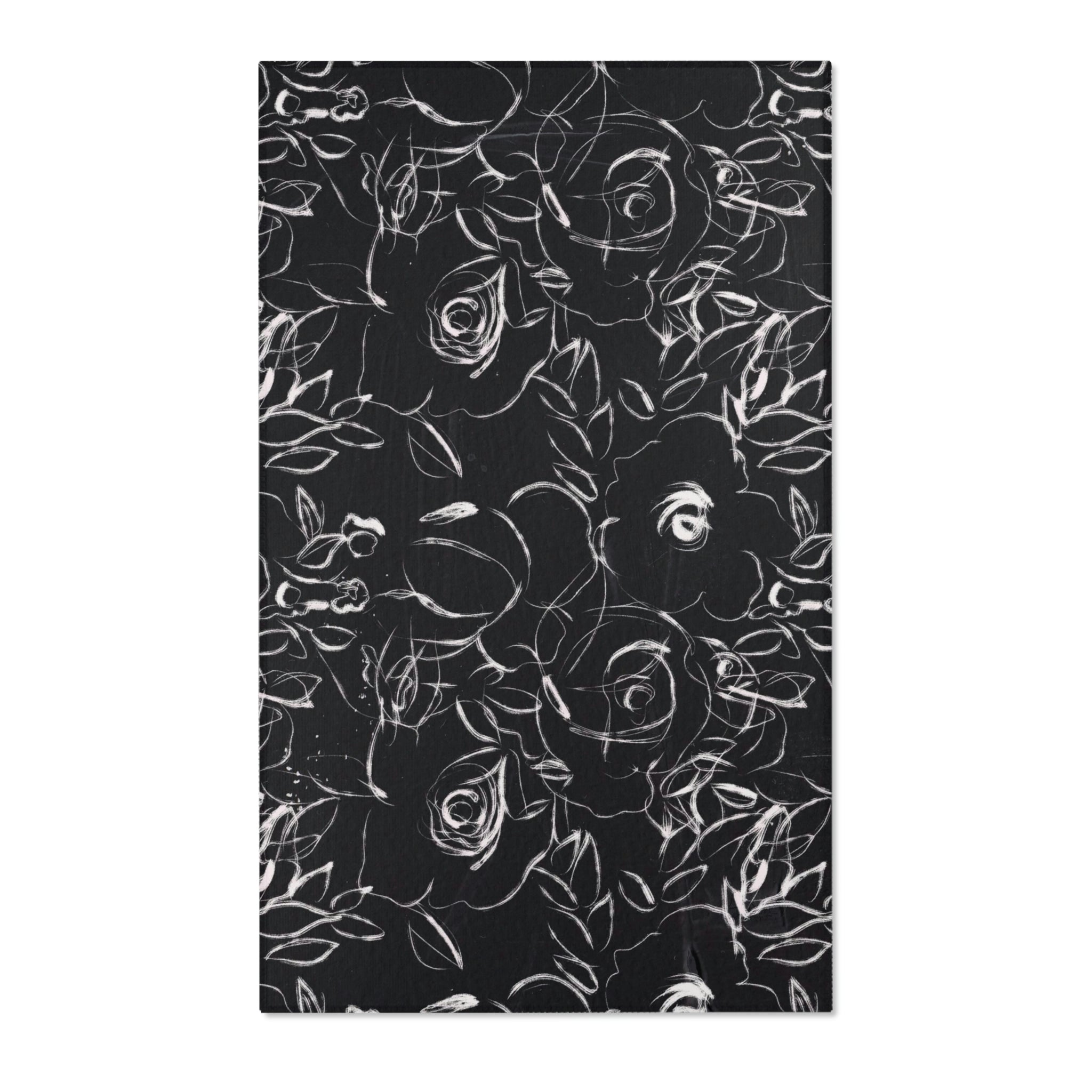 Abstract Floral Area Rug | Charcoal Black White