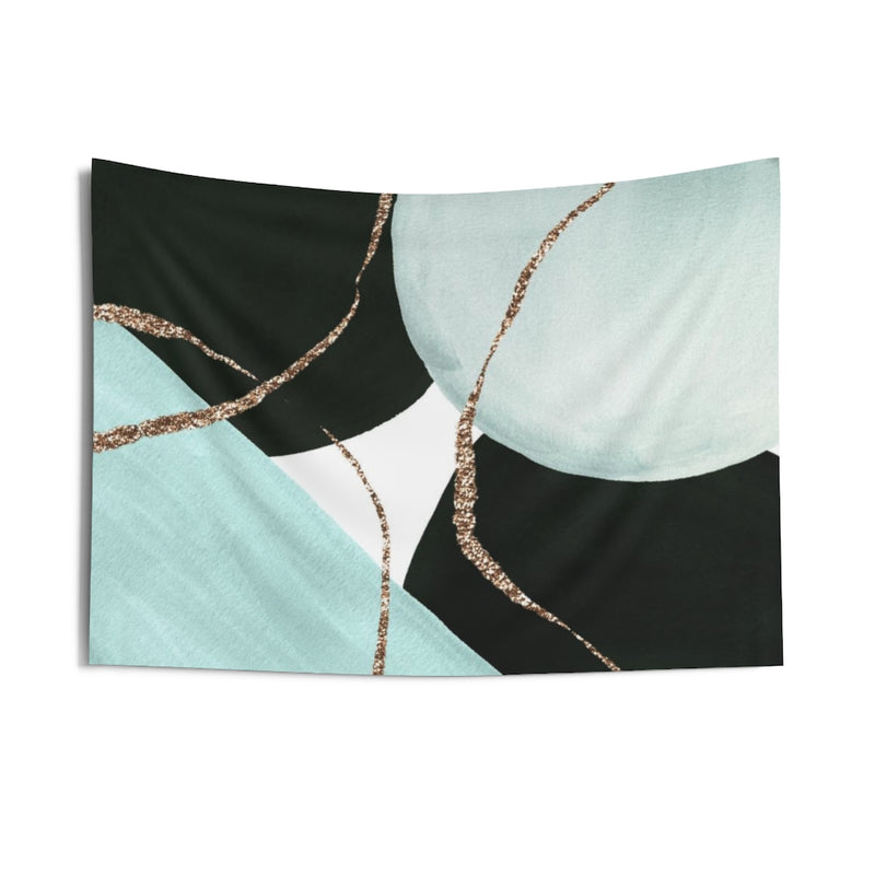 Abstract Tapestry | Black Teal Gold White
