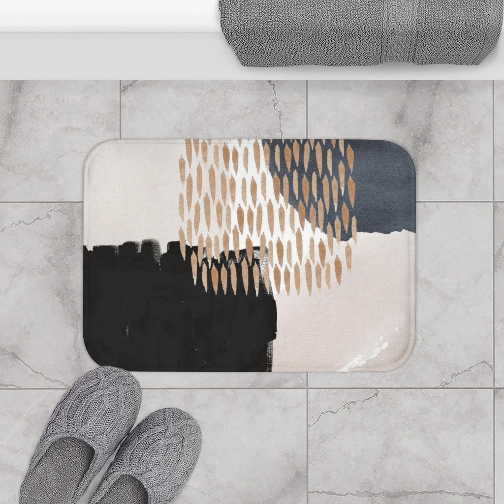 Abstract Boho Bath Mat | Cream Beige Black