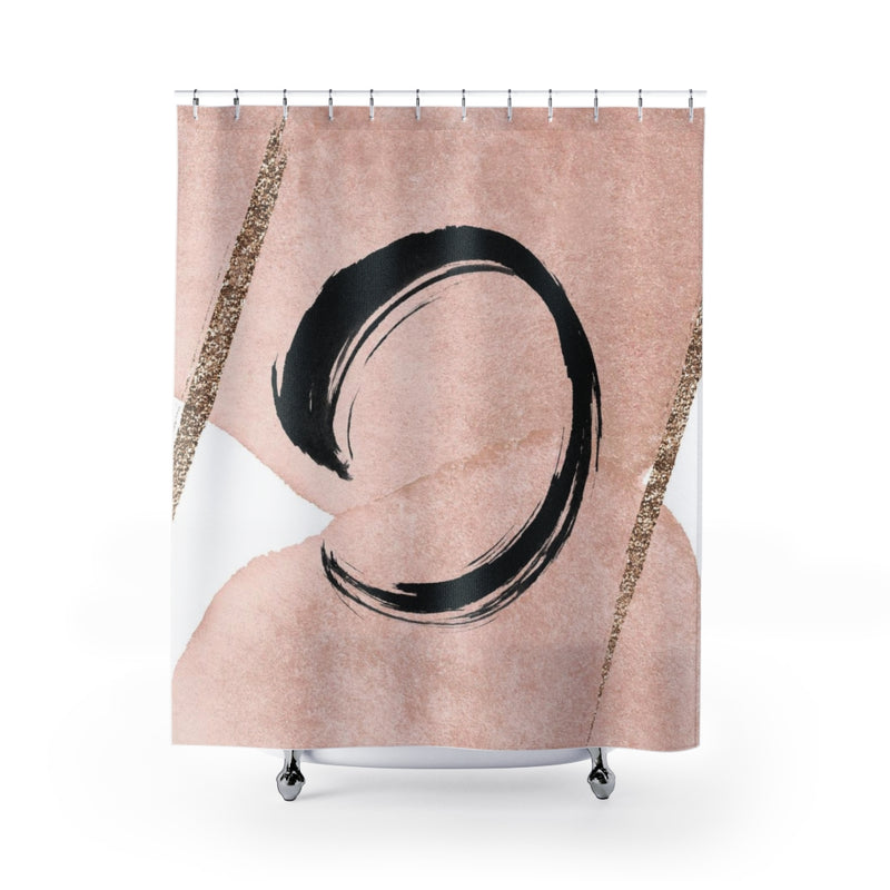 Abstract Boho Shower Curtain | Blush Pink Black Gold | One Line Art