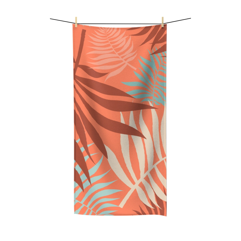 Floral Palm Leaves Bath Towel | Orange Beige