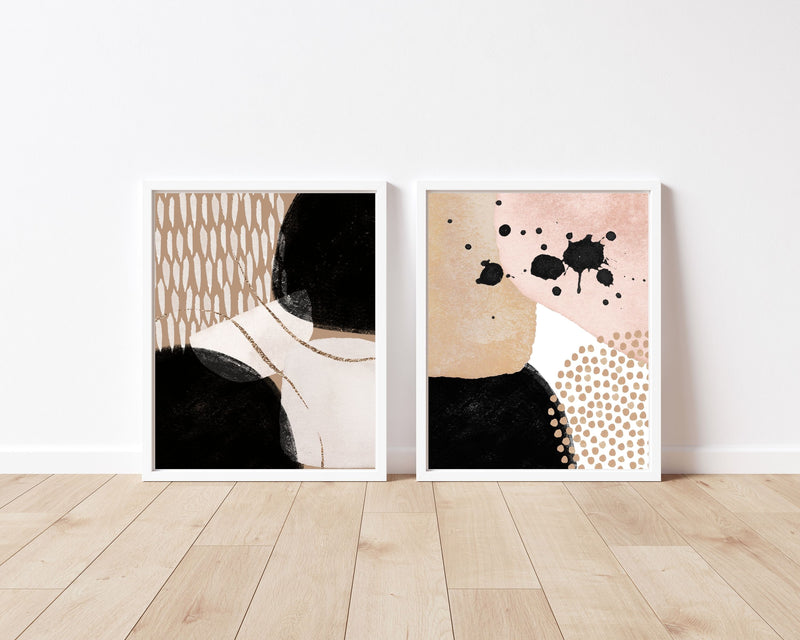 Abstract Boho Art Prints | Beige Black