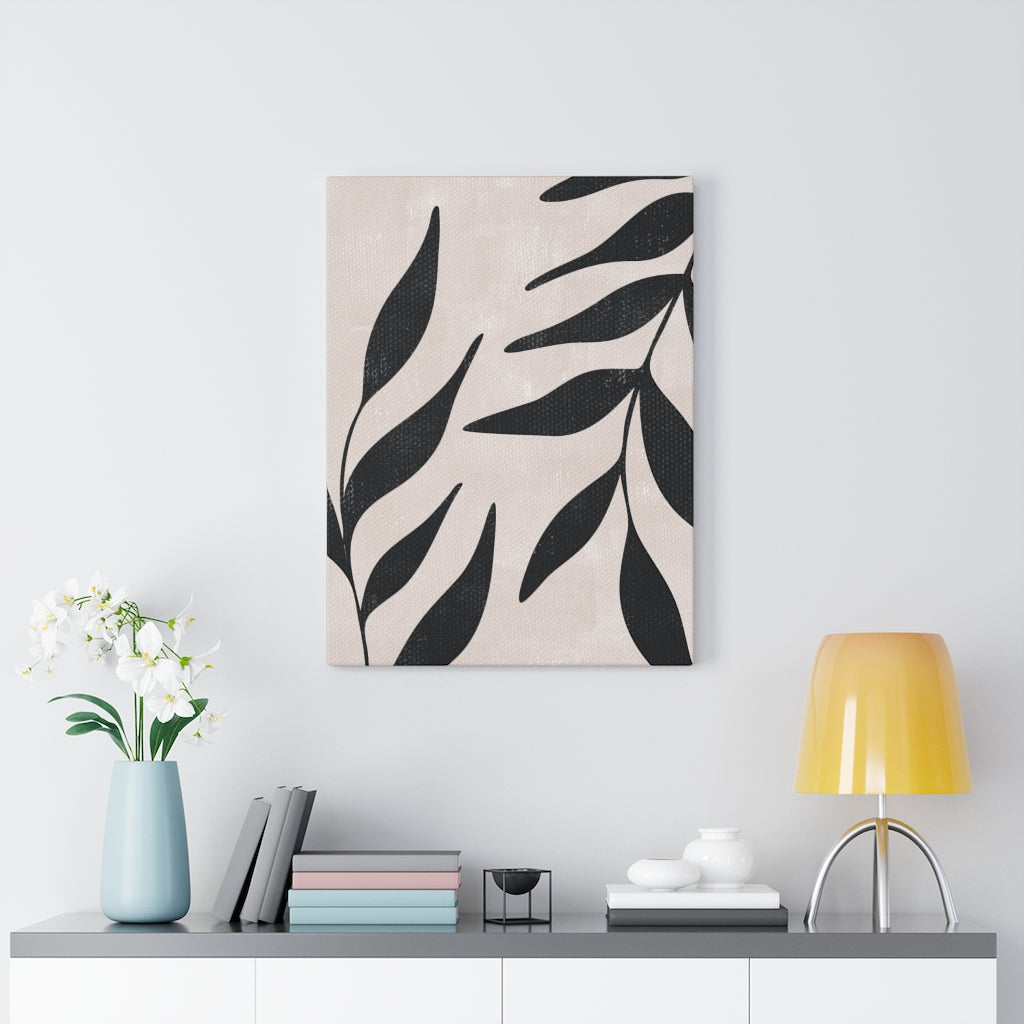 FLORAL CANVAS ART | Beige Black Leaves