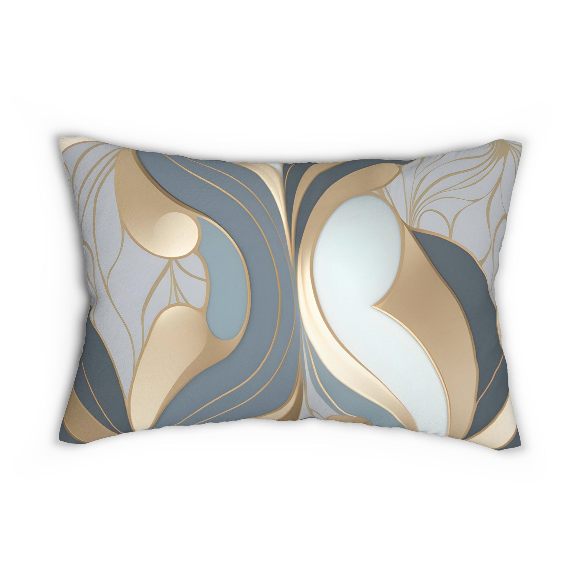 Boho Lumbar Pillow | Abstract Slate Gray, Gold Beige