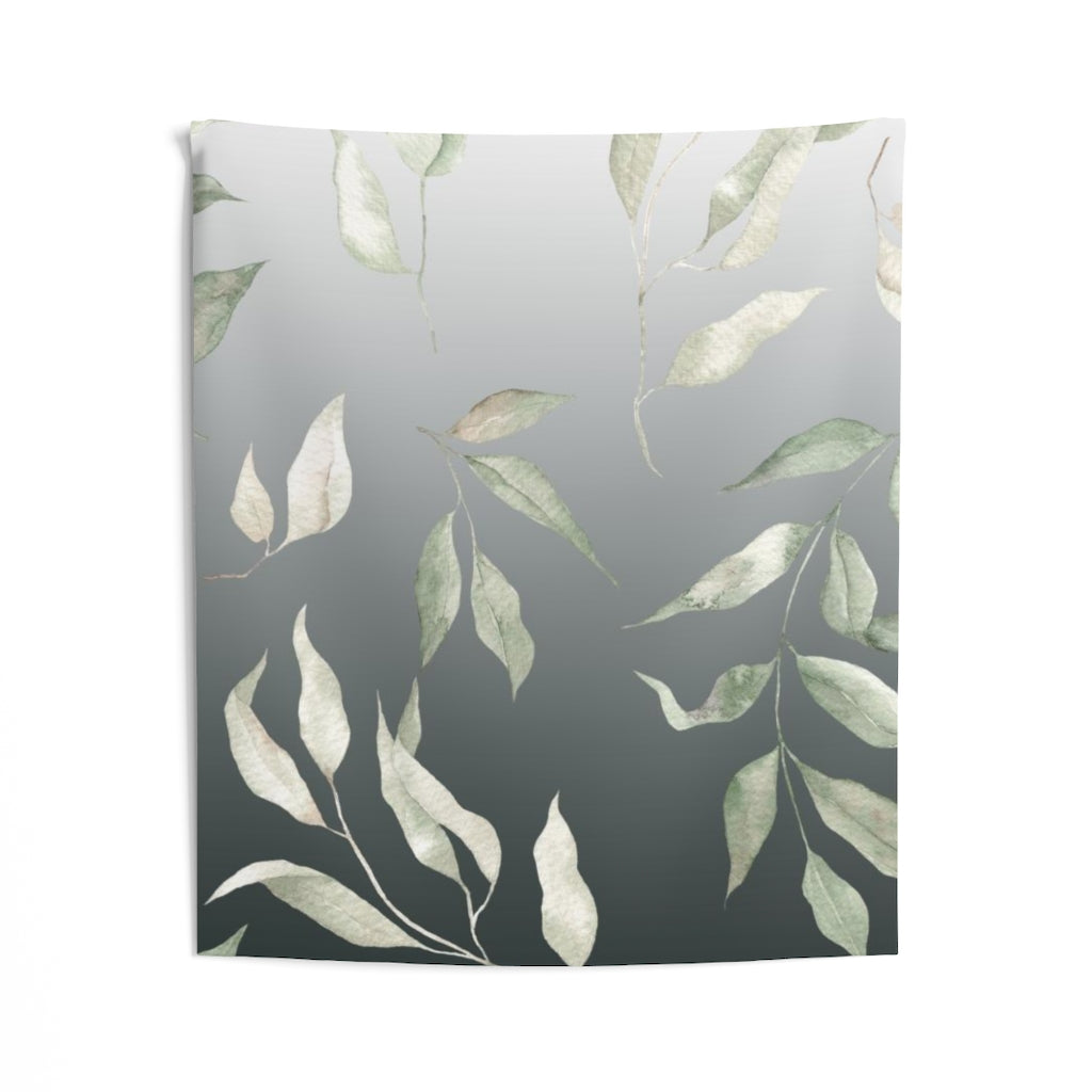 Floral Tapestry | White Black Ombre Green Leaves