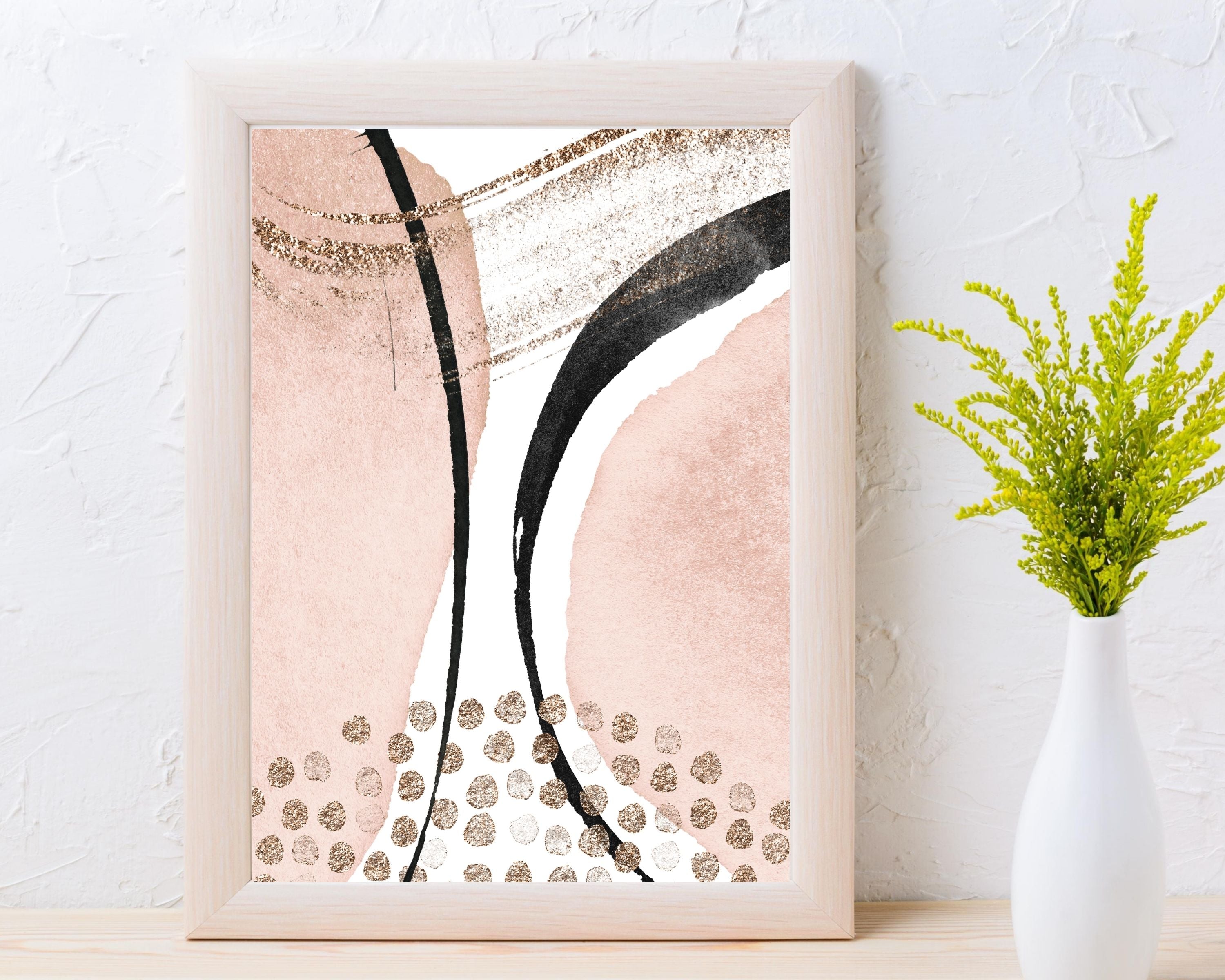 Abstract Boho Art Prints | Blush Pink Black