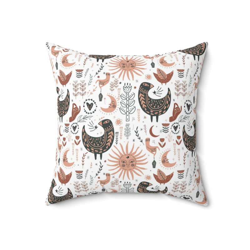 Scandi Nordic Boho Square Pillow Cover | Beige White Magic Celestial