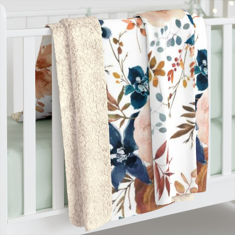 Floral Comfy Blanket | Dusty Blue Brown Cinnamon