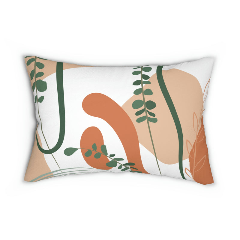 Boho Abstract Lumbar Pillow | Neutral Earthy Green Floral