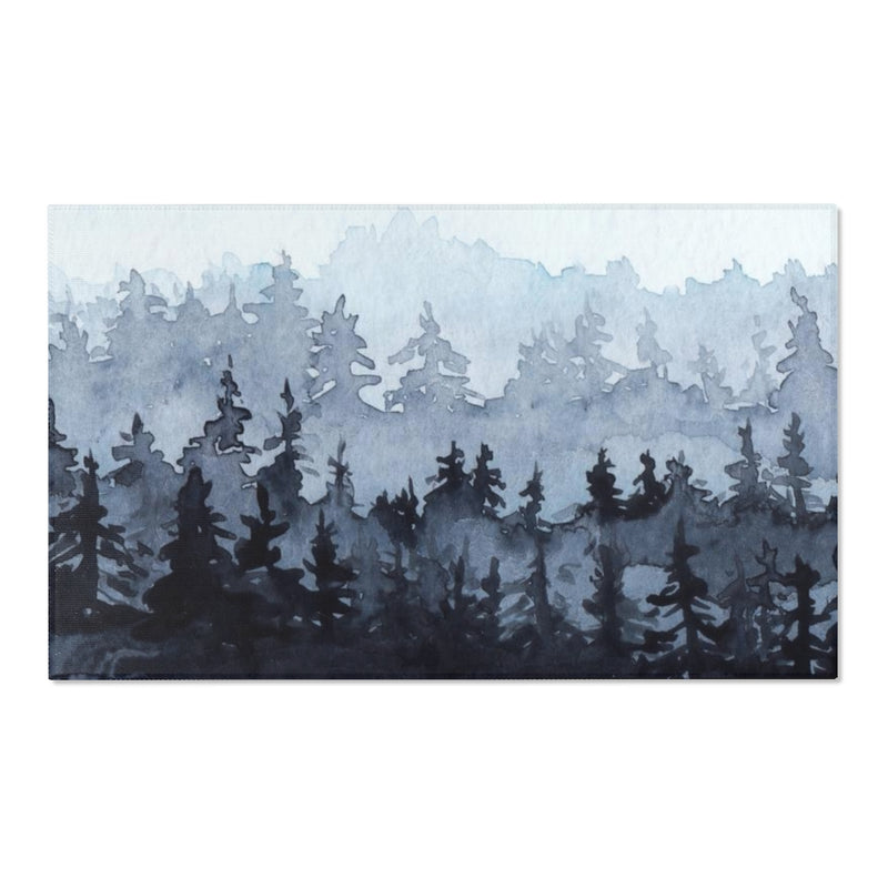 Abstract Boho Area Rug | Woodlands Black Gray Blue Forest